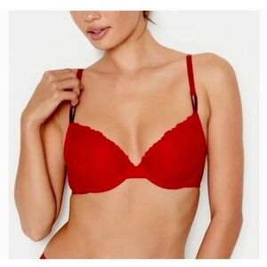 VICTORIA'S Secret Lined Demi Red Lace Bra Size 32DD